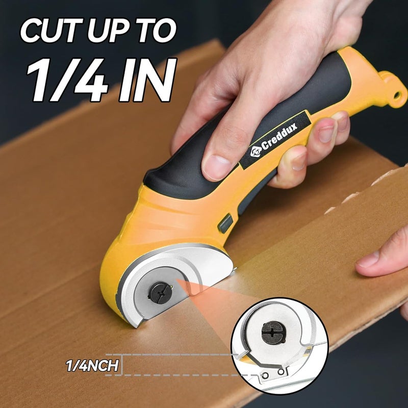 Creddux Cordless Electric Scissors, 4.2V Cardboard Cutter Tool for Cardboard Carpet Leather Packages Plastic with Rechargeable Battery Yellow - Image 3
